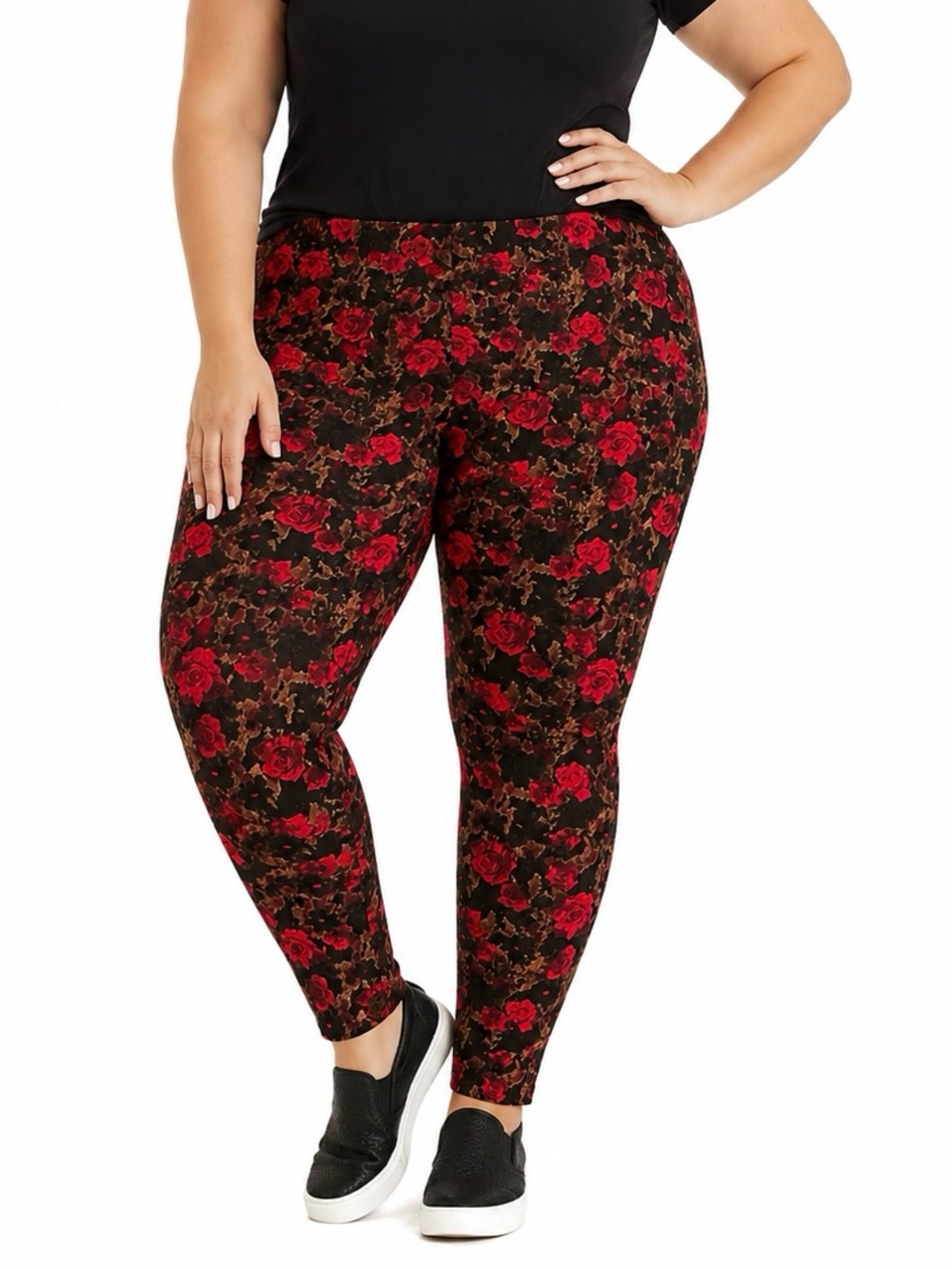 HUE Red Dark Floral Plus Size Leggings Red Roses Whimsigoth Stretch XXL